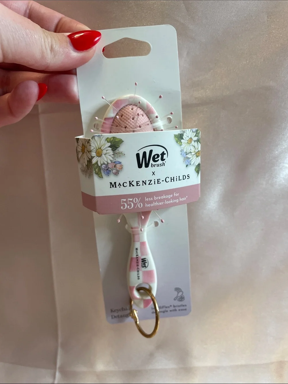 Wet Brush x MacKenzie-Childs Pink Floral Mini Detangler Keychain - NWT